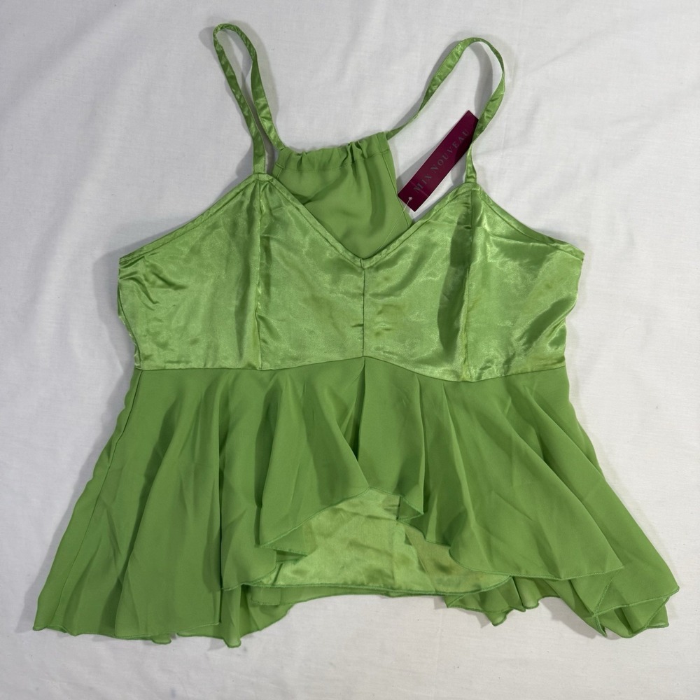 Mix Nouveau Top Womens Sz 14 Sleeveless Tank Lime Green Zipper Blouse NWT Y2K